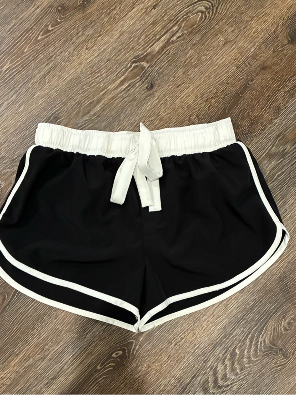 Women’s Black Athletic Shorts with White Trim and Drawstring